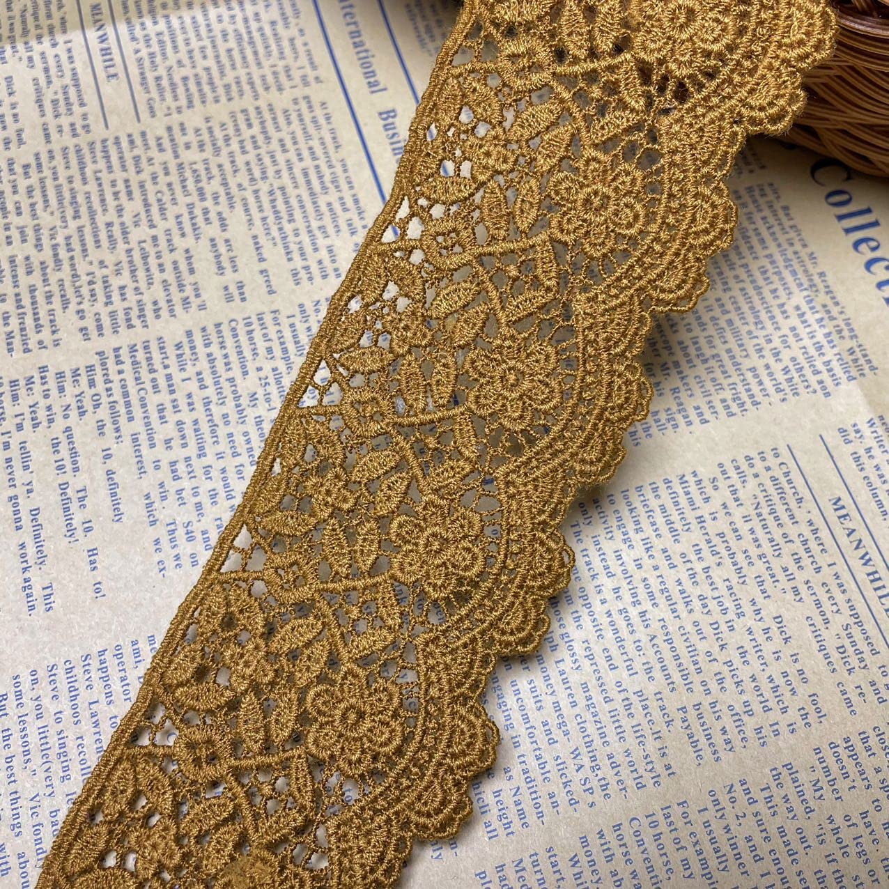 6CM Width Europe Flower Pattern Inelastic Embroidery Trims,Curtain Tablecloth Slipcover Bridal DIY Clothing/Accessories.(4 Yards in one Package) (Camel)