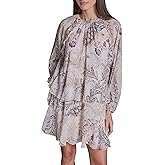 BCBG Womens Balloon Sleeve High Neck Knee Length Mini Dress