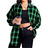 BLANCHES Plus Size Flannel Shirts for Women Lightweight Plaid Shirt Button Down Blouses Casual Boyfriend Shacket