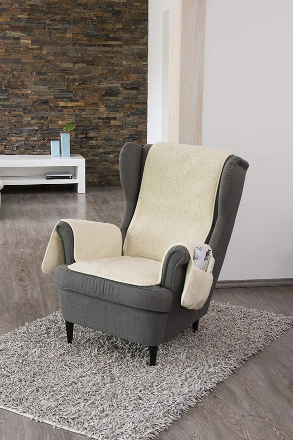 schurwoll sesselschoner mit armlehnenschoner und langem fußteil