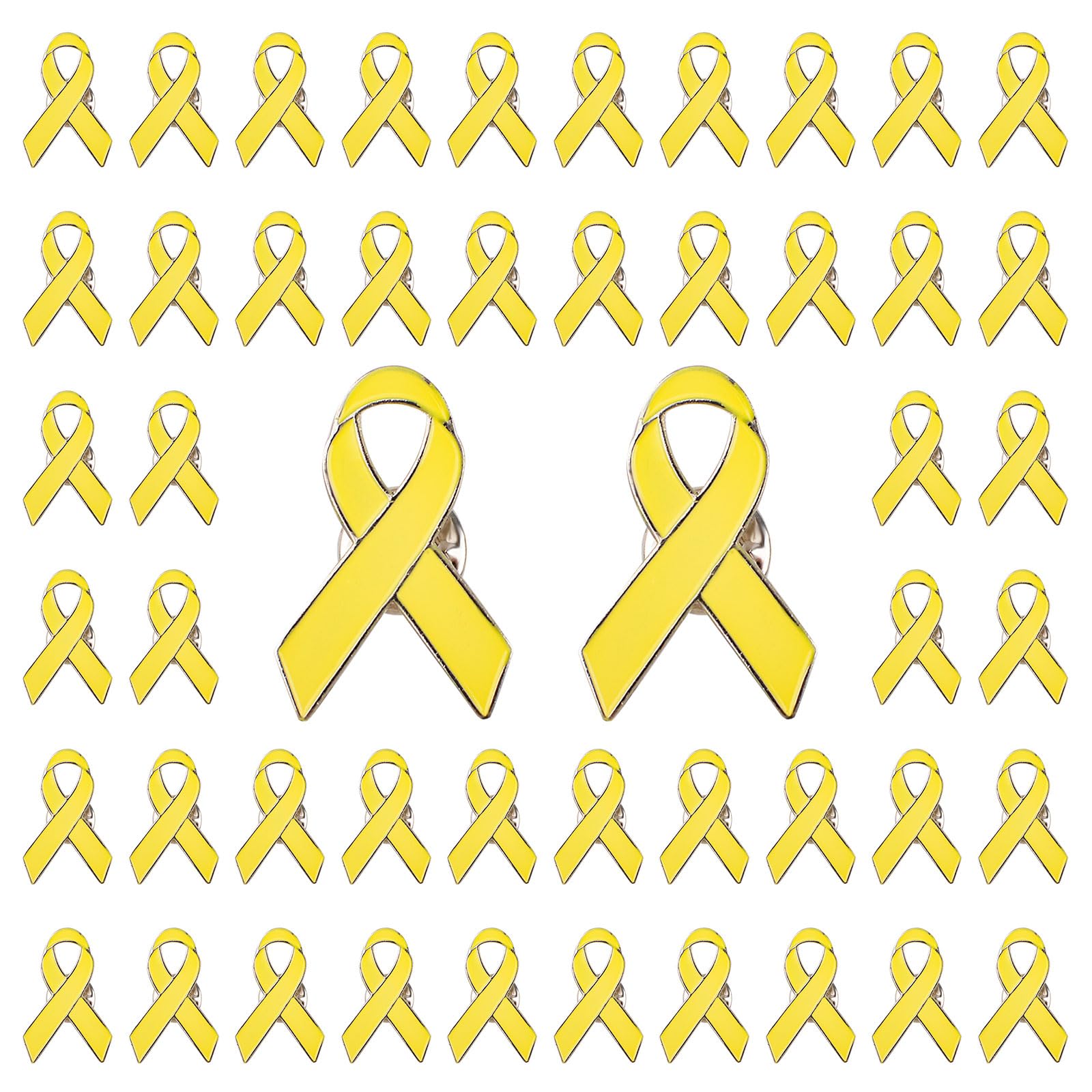 CRAFFANCY 50 Pcs Silver-Rimmed Yellow Ribbon Pins, Sacroma Bone Cancer Awareness Enamel Jewelry Pins for Support Movement