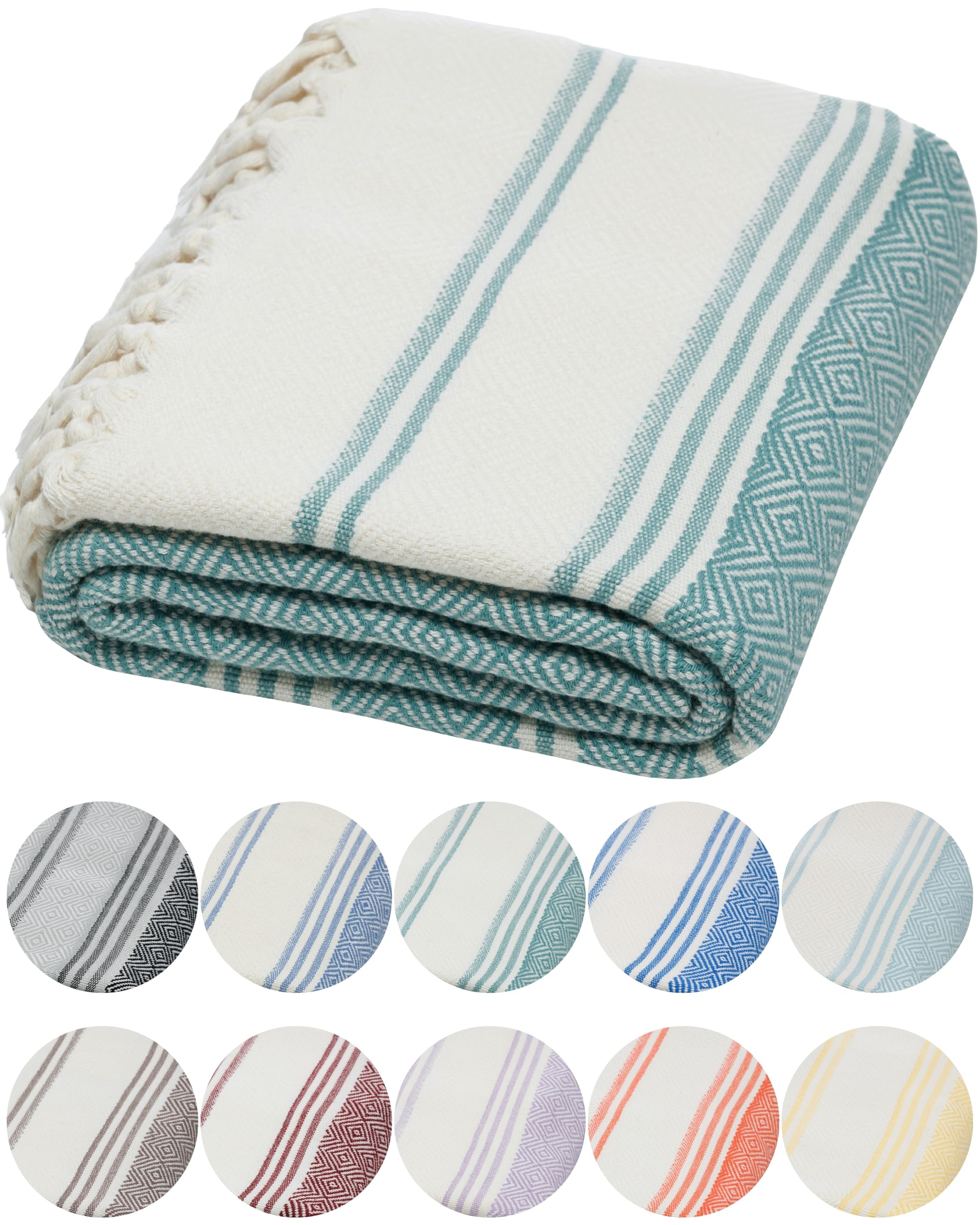 DEMMEX Organic Turkish Cotton Beach Bath Hammam Towel – Quick-Dry, Lightweight, Compact, Sand-Free Beach Towel & Blanket – Luxury Bathroom & Hammam Towel Peshtemal, OEKO-TEX Certified, 180x90cm, Sage