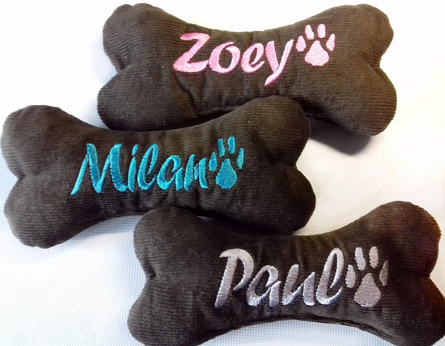 Hunde Spielzeug Knochen 19 cm 2 Quietscher mit Namen bestickt Geschenk
