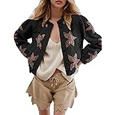Kedera Women's Quilted Lightweight Jackets Floral Embroidered Crop Puffer Coat Padded Gilet Winter Outerwear with Pocket