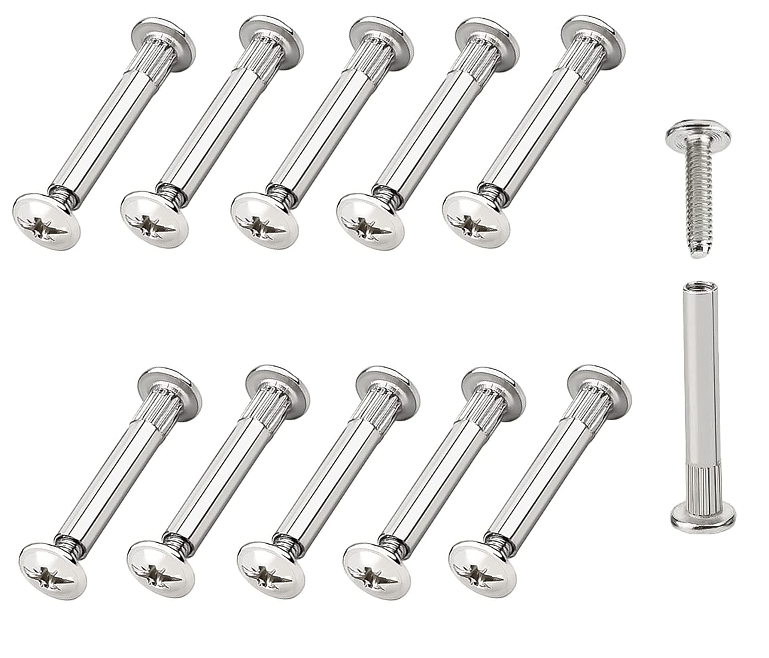 TERF® M6 (6mm) Furniture Connecting Inter Screw Bolt Size Male 14mm and Sleeve Size Female 29mm Adjustable Length Fixing Male to Female Sleeves (26mm to 35mm) Screws Bolts Nuts – Pack of 10