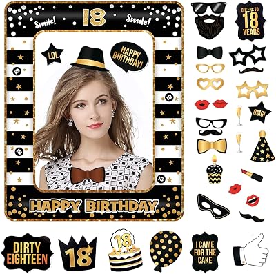 POPOYU 18th Birthday Decorations Giant Inflatable Photo Booth Frame 34Pcs Props