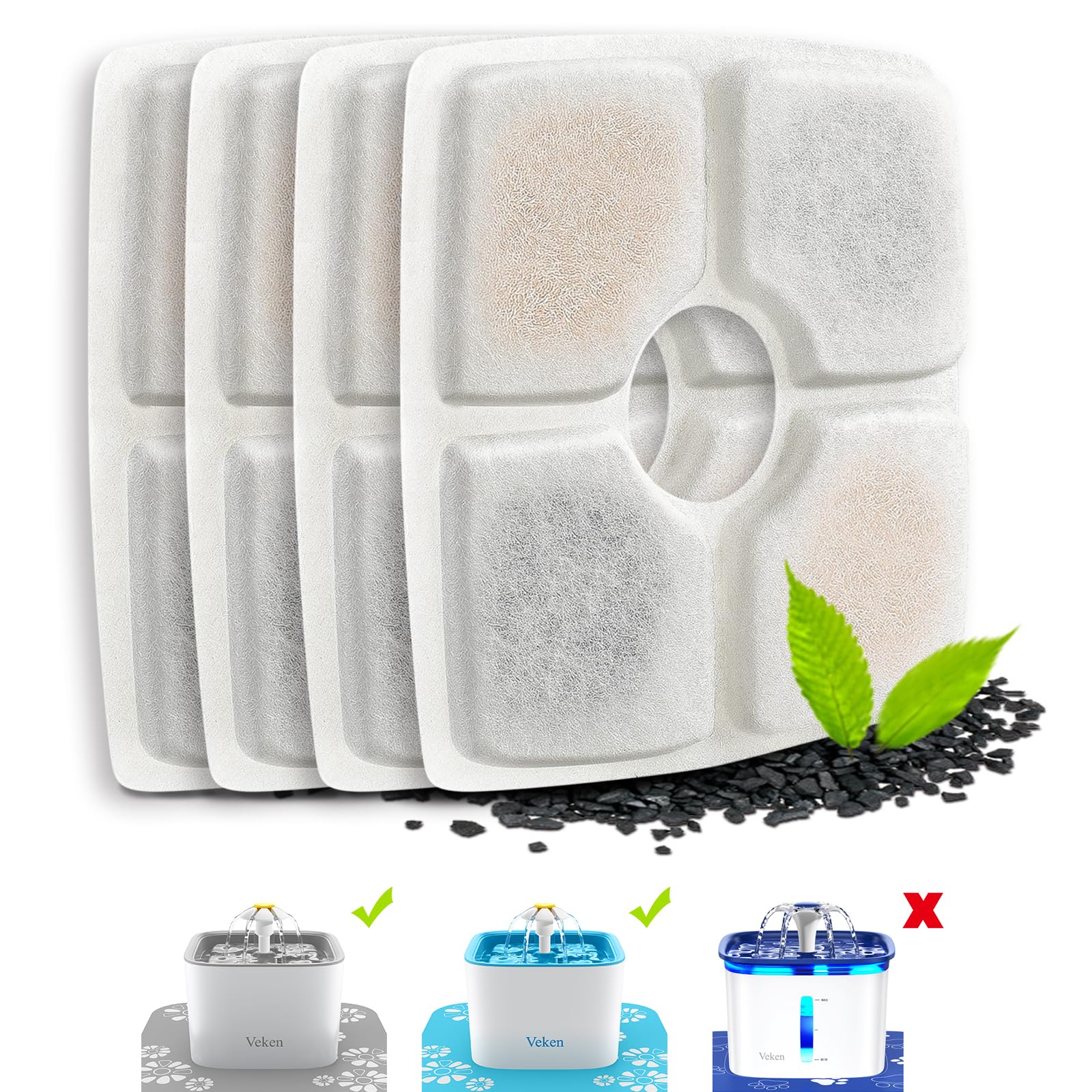 Photo 1 of ***MISSING PARTS***
Veken 4 Pack Replacement Filters for 84oz/2.5L Automatic Pet Fountain Cat Water Fountain Dog Water Dispenser