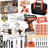 50PCS Kids Tool Set for Boys Ages 3 4 5 6 Years Old - Pretend Play Construction Tool Kits with Portable Tool Bag & Electronic Toy Drill, Toddler Tool Set, Christmas & Birthday Gifts for Boys