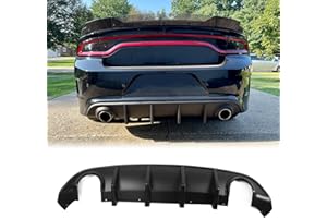 FREEMOTOR802 Rear Diffuser, Compatible with 2015-2023 Dodge Charger SRT, OE Factory Style Unpainted Black PP Rear Bumper Molding Lower Lip Splitter Spoiler Shark Fin Valance Panel