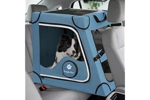 Snagle Paw Portable Dog Crate for Car Travel,Metal Frame Pet Crate,Pet Carrier for Car Back Seat Secures with Headrest Strap 