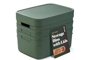 BINO | Plastic Storage Bins with Lids, 13 Liter - 3 Pack, Desert Green | THE TWILL COLLECTION | Plastic Bins for Organization