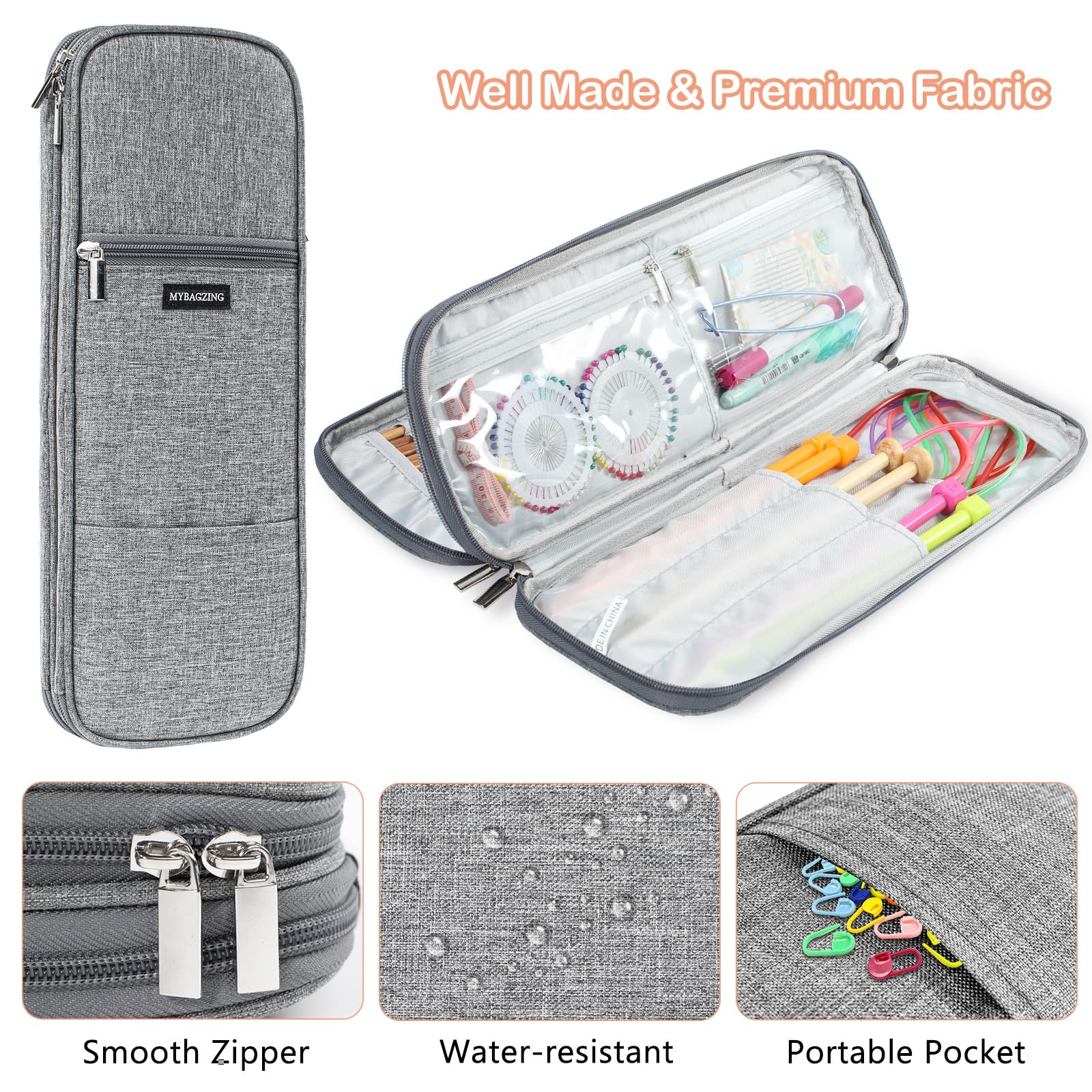 MYBAGZING Knitting Needles and Crochet Hook Organizer Case (Up to 14 Inches) for Knitting Accessories - Empty Case