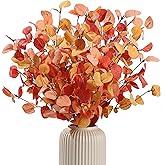 HNVNER 5 Bunches Artificial Fall Eucalyptus Stems Leaves, 24" Autumn Faux Eucalyptus Plant Fake Silk Foliage Artificial Flowers for Autumn Decorations, Floral Arrangement,Thanksgiving Halloween Décor
