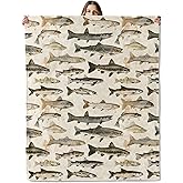 Fish Pattern Throw Blanket for Girls Boys Kids Adults, 50x60 in, Cozy Flannel Blanket for Bedroom, Camping, Couch, Room Decor, Fuzzy Warm Soft Gifts