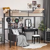 Giantex Metal Loft Bed Twin Size, Heavy Duty Loft Bed Frame with 2 Ladders, Twin Over Loft Bunk Bed with Full-Length Guard, Space-Saving Bed Frame for Kids Teens Adults, No Box Spring Needed (Black)
