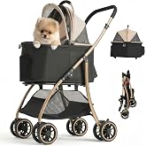 MILA&amp;LOUIS Pet Stroller, 22" Pet Cradle for Small Dog, Dog Stroller with 4 Pu Wheels, 10Lbs Ultra-Light Dog&amp;Cat Stroller for Small Pets, Max 22Lbs Capacity Detachable &amp; Foldable Design with Cup Holder
