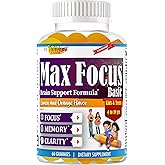 Max Focus Gummies for Kids & Teens with Omega 3 DHA – Brain Focus Supplement for Kids Memory, Attention, Concentration & Clarity Support – Delicious Orange Flavor – 60 Gummies