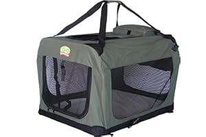 Go Pet Club 32" Soft Collapsible Dog Crate for Dogs, Portable Pet Carrier, Thick Padded Pet Travel Crate for Indoor & Outdoor, Soft Sided Pet Foldable Kennel Cage with Durable Mesh Windows, Sage Green