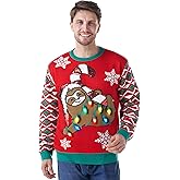 Giggling Getup Ugly Christmas Sweater with Light, LED Ugly Christmas Sweater for Women Men Kids 2025 Sloth Bear(Red)