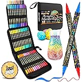Betem Paint Markers Acrylic Paint Pens, Dual Tip 48 Colors Acrylic Markers with Brush Tip and Fine Point, Art Supplies for Wood, Canvas, Stone, Glass, Rock Painting Kit DIY Crafts Drawing Kit with Bag