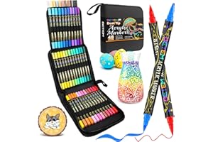 Betem 48 Colors Paint Markers Acrylic Paint Pens, Dual Tip with Brush Tip and Fine Point, Art Supplies for Wood, Canvas, Ston