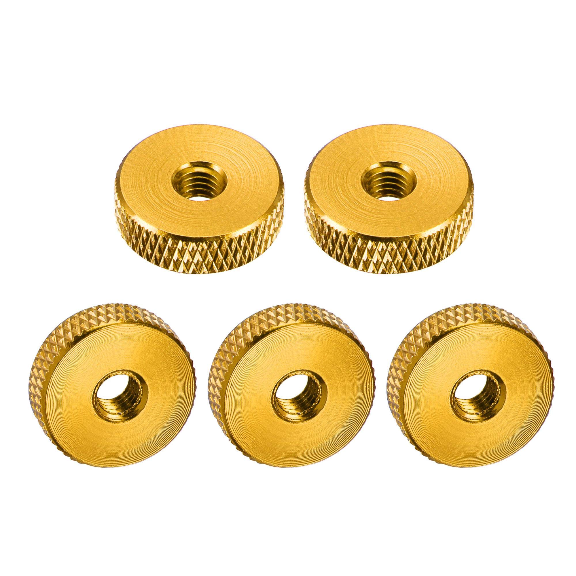 sourcing map Flat Knurled Nut - M5 x 16mm x 5mm Thumb Nuts Lock Adjusting Nuts Aluminum Alloy Golden 5Pcs