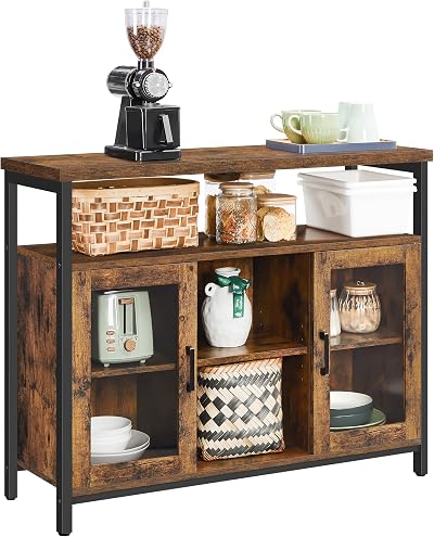 VASAGLE Sideboard Buffet Table 2 Glass Doors Adjustable Shelves 100x35x80
