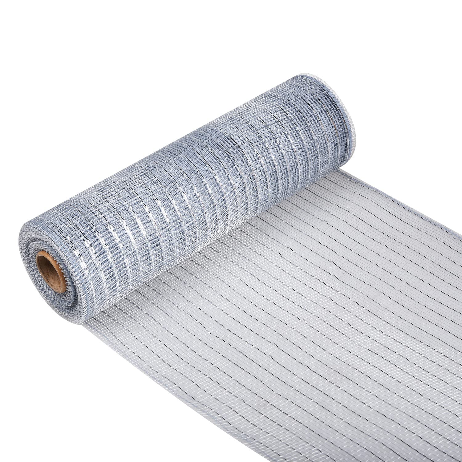 Jomnvo 10 Inch x 10 Yards Silver Deco Poly Mesh Ribbon - Metallic Foil Deco Mesh Christmas Party Decoration Wreath Making — image 1