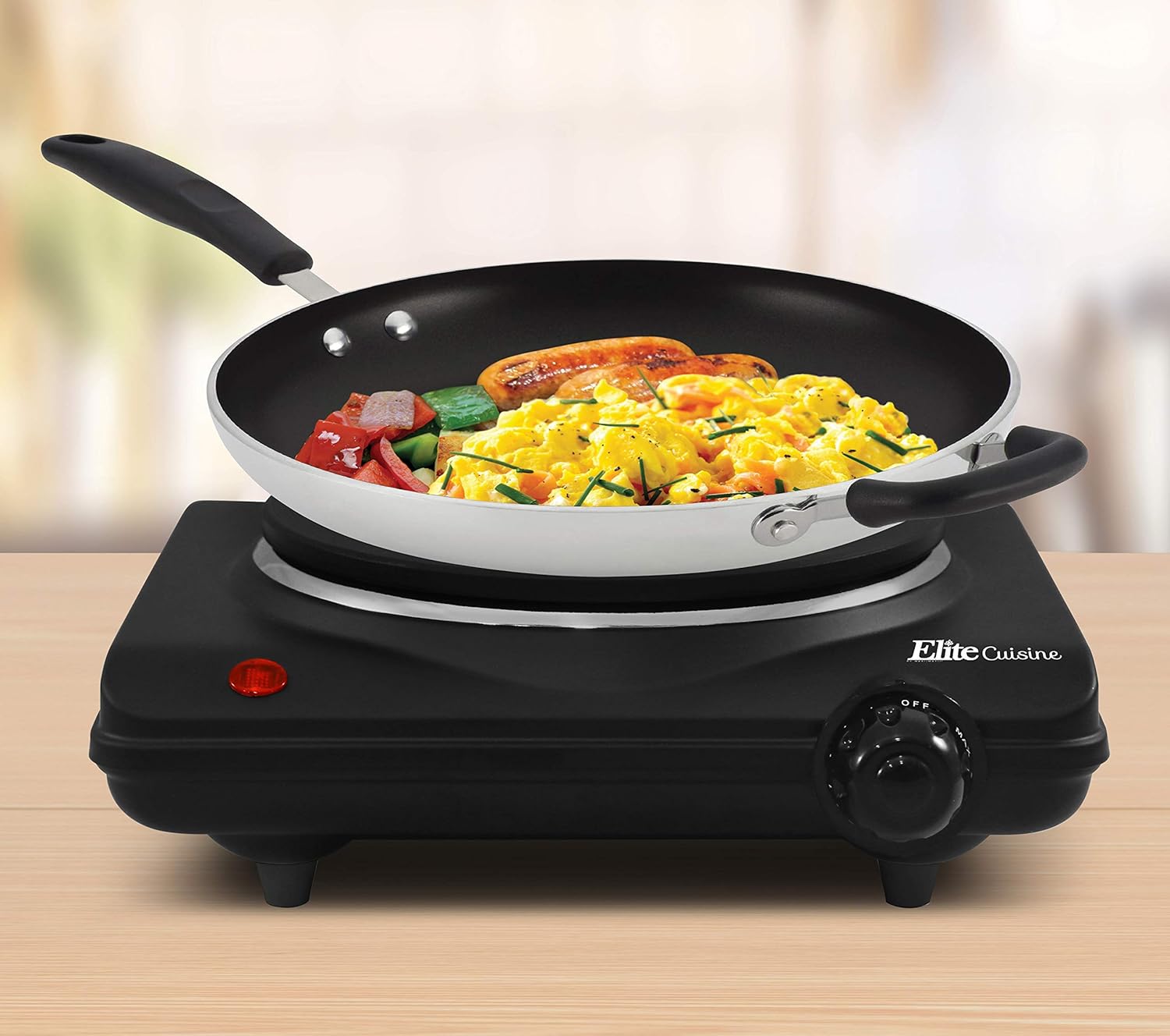 Elite Gourmet Single Electric Flat Cast Iron Heating Plate Burner Power Indicator Light, Non-Skid Feet, Easy To Clean, Black: Electric Countertop Burners: Kitchen & Dining