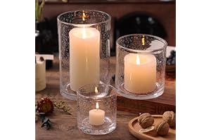 NITIME Hurricane Candle Holder Set of 3 Clear Candle Holders for Pillar Candles, Seeded Bubbles Glass Candle Holder for table centerpiece, Glass Cylinder Vases for Home, Patio and Wedding 8"4.7"3.5"H