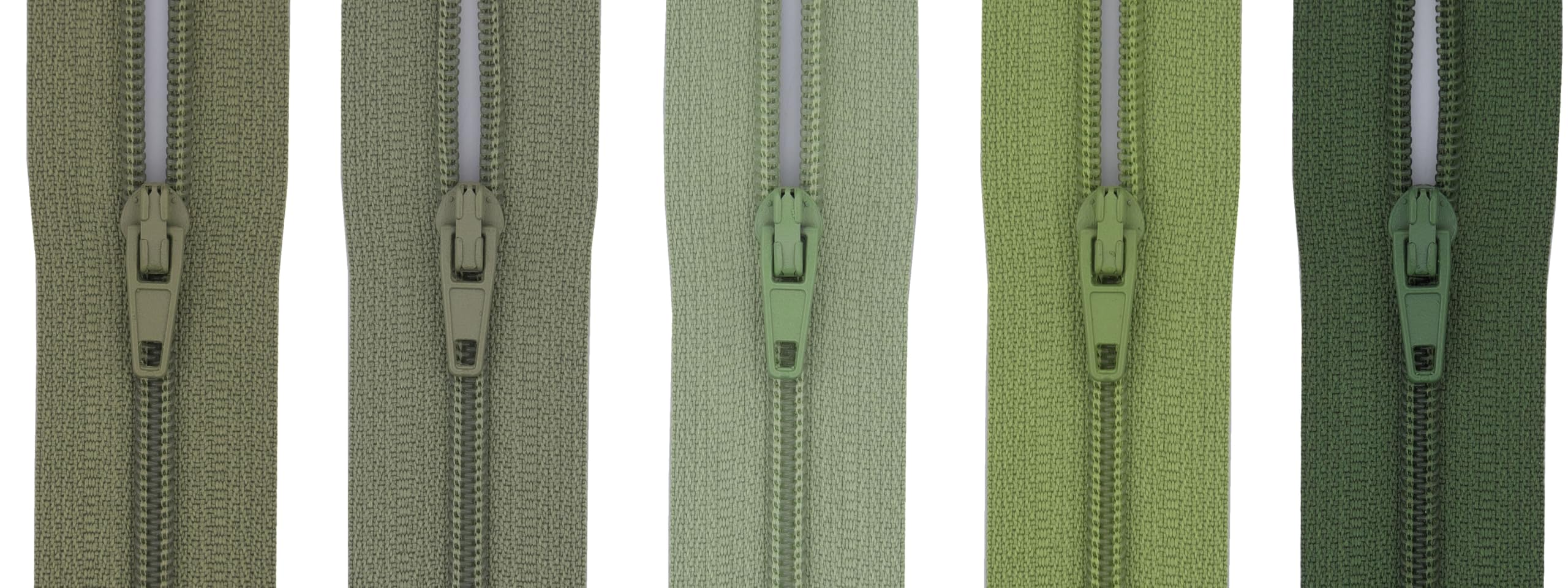 #3 Close End Zips – 5 Pack (5 Shades in One Set) | Nylon Coil Zipper for Sewing, Dress, Skirt, Cushion, Craft - 16 inch (41cm) (Earthy Green)