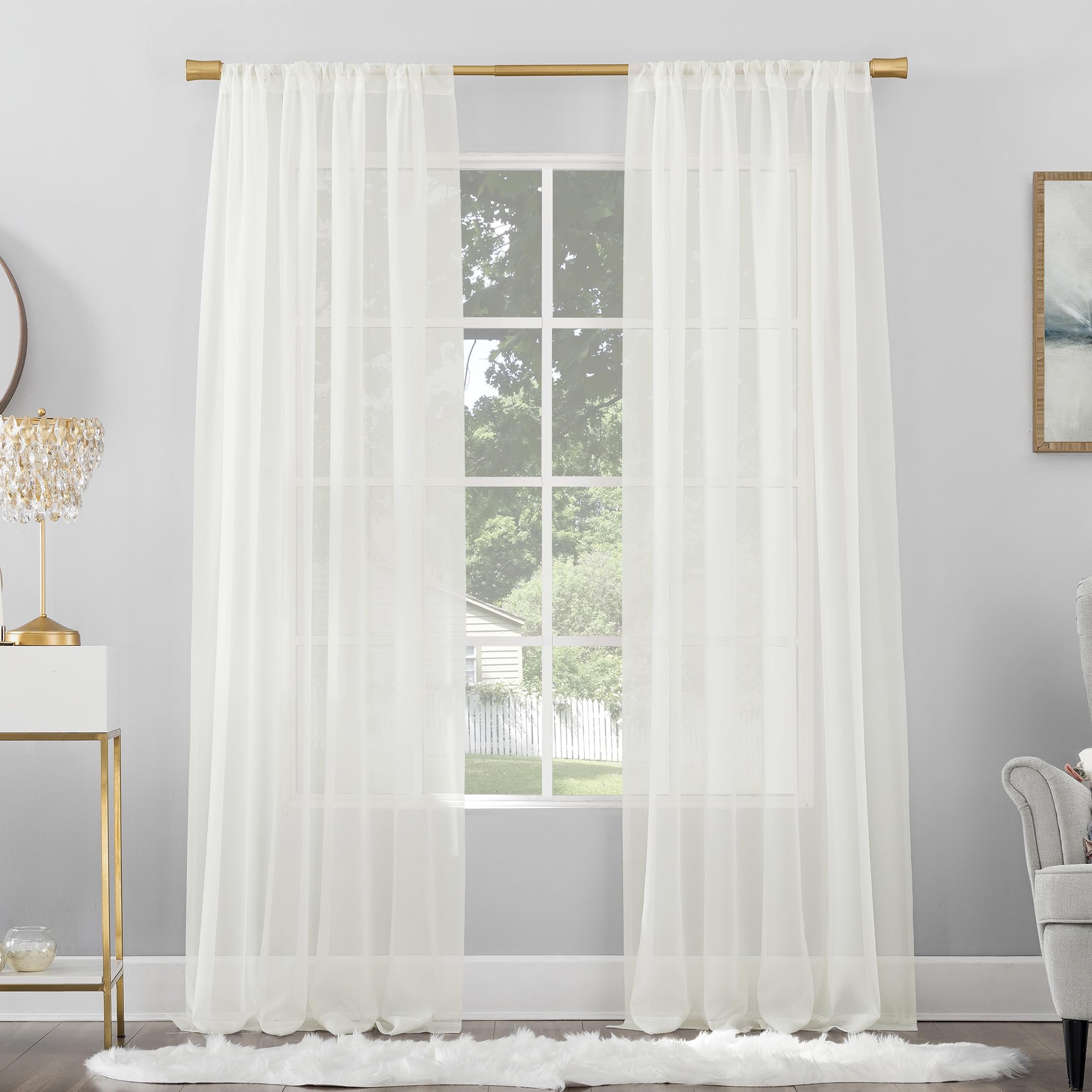 No. 918 Mallory Sheer Rod Pocket Curtain Panel, 59" x 84", Eggshell