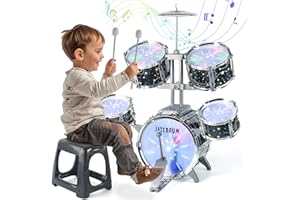 CAPTAIN CHAOWING Kids Drum Set for Toddlers 1-3, Upgraded Kids Jazz Drum Musical Instrument Toys & Lights & All Plastic, Drum Set for Kids Beginner Drum Kit for Boys Girls Toddlers Aged 3-5 5-7
