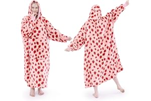 NORD ECO Wearable Blanket Hoodie, Oversized Sherpa Fleece Hooded Sweatshirt Blanket with Sleeves,Cozy and Giant Hoodie Blankets Extra Long for Adults Women Winter Gift (Strawberry)