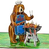 POPWOW BBQ Pop Up Card, Dad Bear, Beefsteak, Charcoal Grill, 3D Greeting Cards, Ideal Gift For Fathers Day, Birthday, Dad, Father, Stepdad, Godfather, 5x7 - Includes Envelope And Message Note