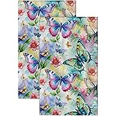 ANTJOO Colorful Butterfly Floral Hand Towels for Bathroom，Set of 2 Soft Absorbent Breathable Bath Hand Towel for Bathroom Kitchen Hotel Gym 28 x 14 in