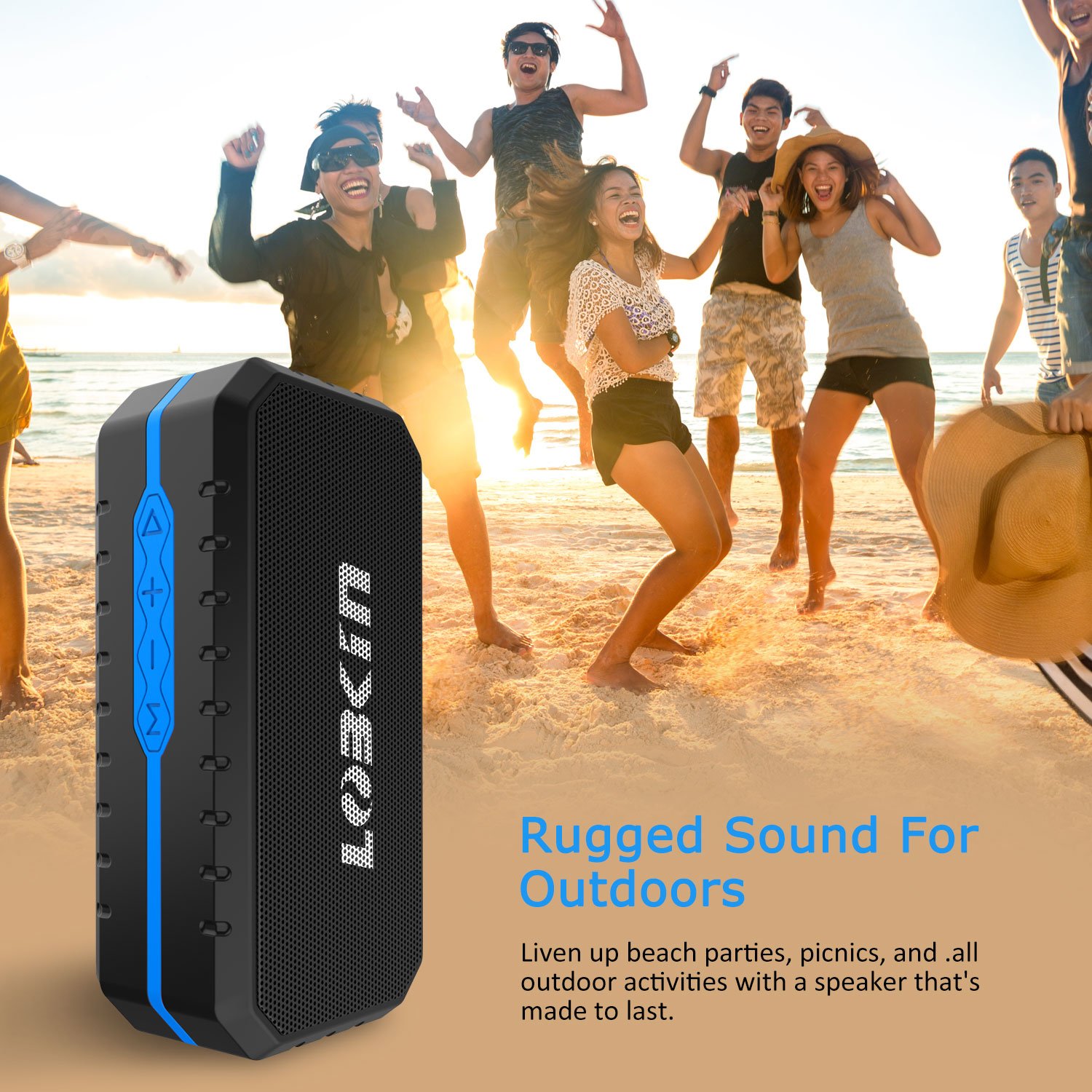 LOBKIN Bluetooth Tragbare Lautsprecher Wasserdicht Speaker Stoßfest Boxen Wireless Stereo Boombox mit eingebautem Mikrofon Kabelloser Musikbox mit 8-Stunden Spielzeit und TF Karte (Blau)
