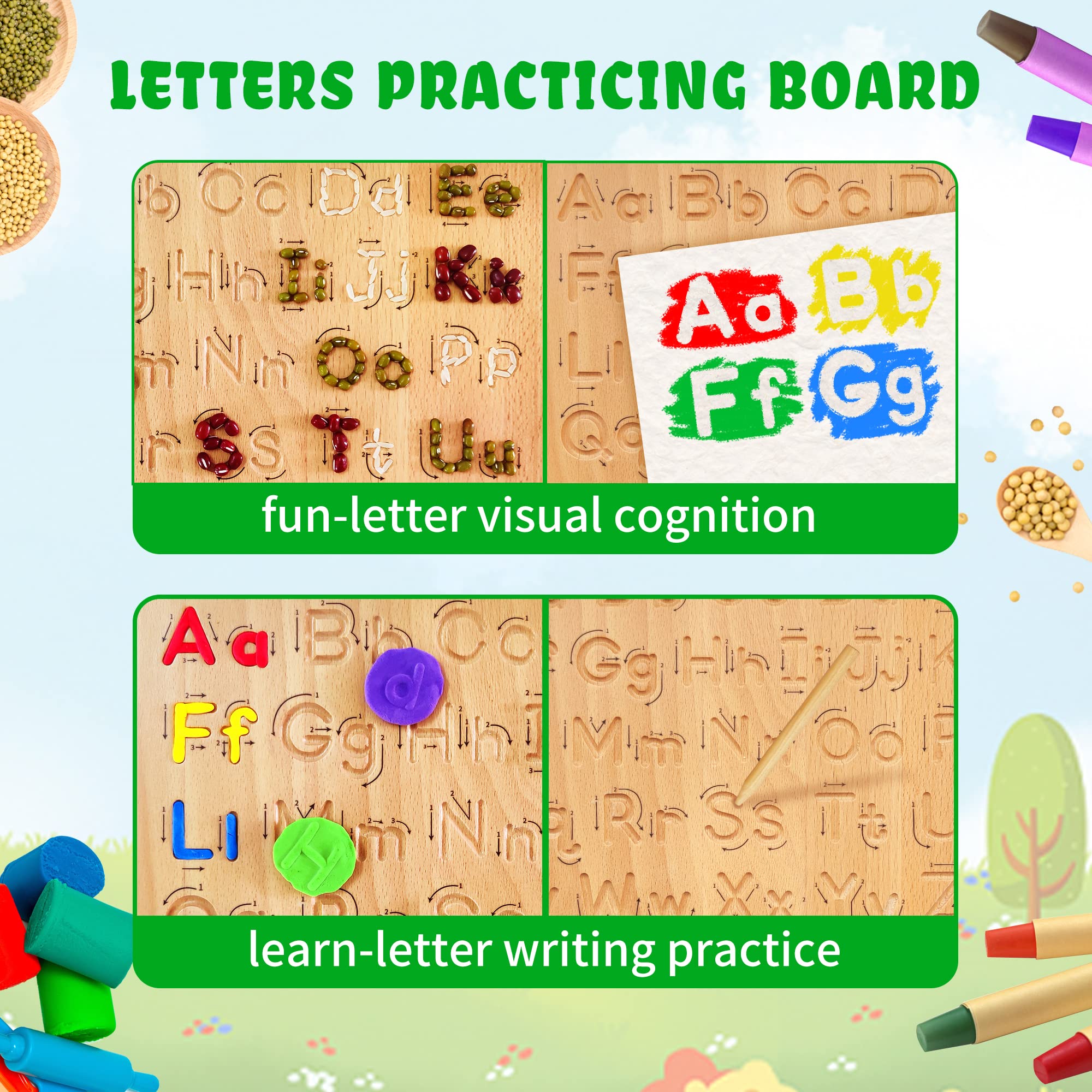 LearnToy Montessori Wooden Alphabet Tracing Board - Educational Toy for Kids - Fine Motor Skills Development - Double-Sided Writing Practice - Ideal Gift for Preschool 3-5 Years Old.