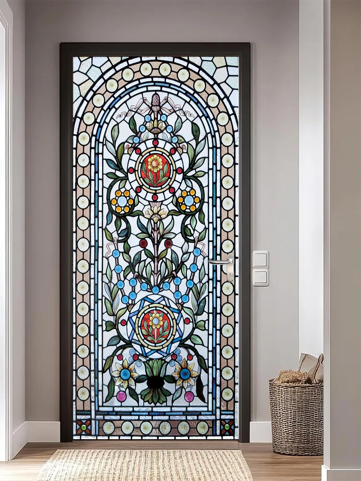 FLFK 3D Door Stickers Peel and Stick 77x200cm,Self-Adhesive Door Murals Wallpaper Poster Stained Glass Window Decals for Home Decor(2Pcs/Set)