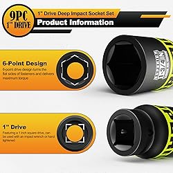 Aiourx 1" Drive Deep Impact Socket Set, SAE, 1 Inch