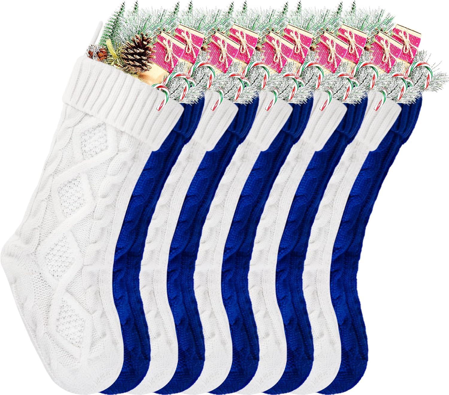 Stockings & Holders - Kunyida Christmas Stockings Bulk, 18 Inch White and Blue Cable Knit Stockings for Xmas Holiday Decoration, 10 Pack
