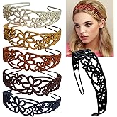 Yazon 6pcs Floral Plastic Headbands with Teeth for Girls Women, 30mm Wide Hairband Hair Accessories