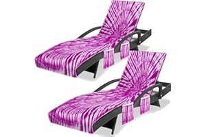 Ruikyhom Lounge Chair Towel Cover, Tie Dye Style Chaise Lounge Cover(Pack of 2), Beach Chair Covers with Pockets for Pool Sunbathing Beach Garden Courtyard Outdoor Trips, 85 x30 in, Purple