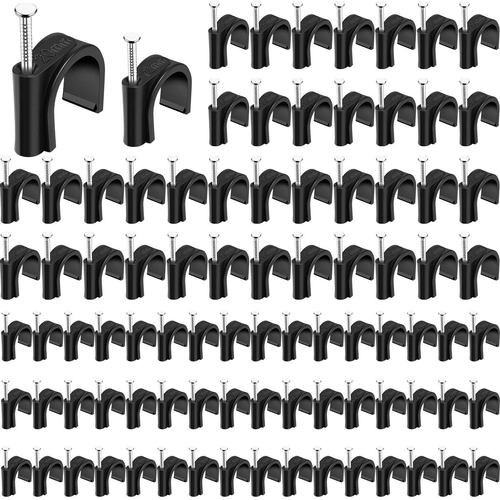 Photo 1 of 100 Pieces Half Clamps J-Hook with Nail, Black, for Pex Tubing Pipe Support (1/2 Inch, 3/4 Inch)