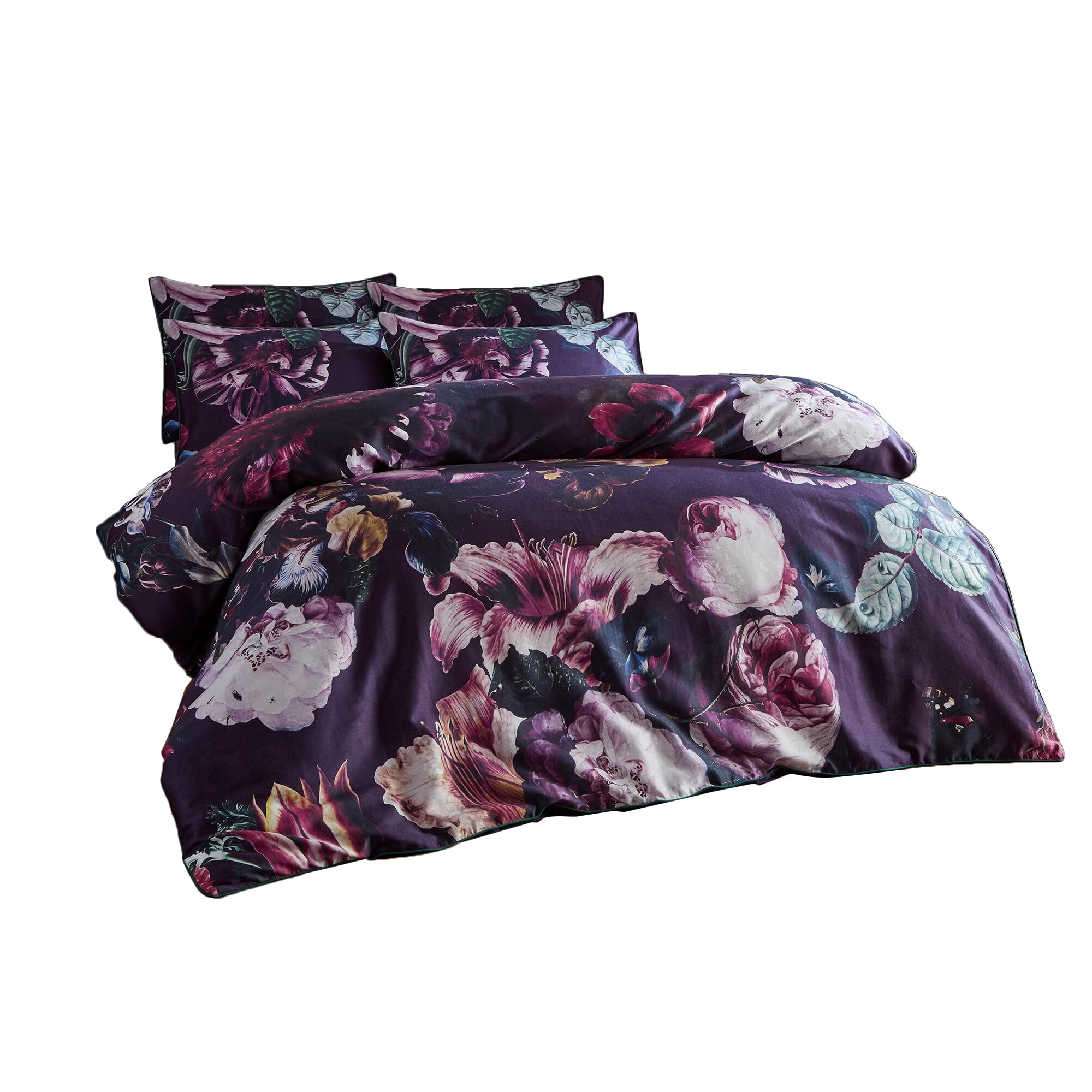 Paoletti Cordelia Double Duvet Cover Set, Cotton, Multi Violet
