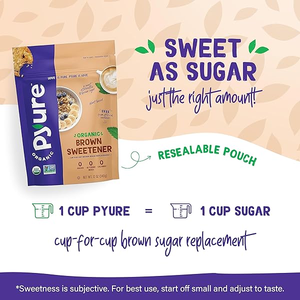 PYURE ORGANIC BROWN SWEETENER | BROWN SUGAR SUBSTITUTE FOR BAKING AND COOKING | ZERO CARB, ZERO SUGAR, ZERO CALORIE, KETO, DIABETIC FRIENDLY, PLANT-BASED, USDA ORGANIC, NON-GMO, 12 OZ