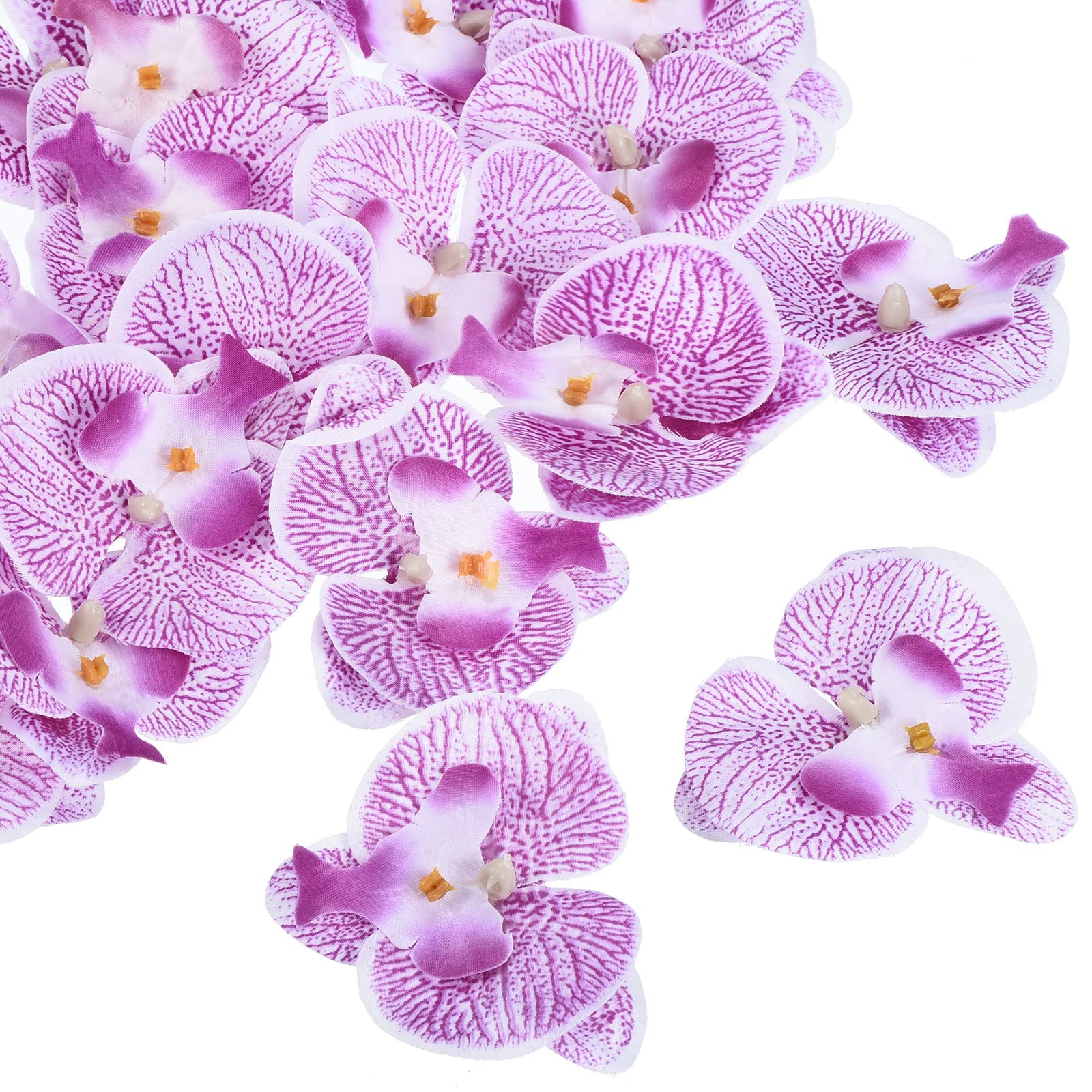 PATIKIL 2.8" Artificial Orchid Flower Heads, 40 Pack Silk Phalaenopsis Fake Butterfly Orchid Heads for Wedding Floral Bouquet Decor DIY Craft Making, Purple