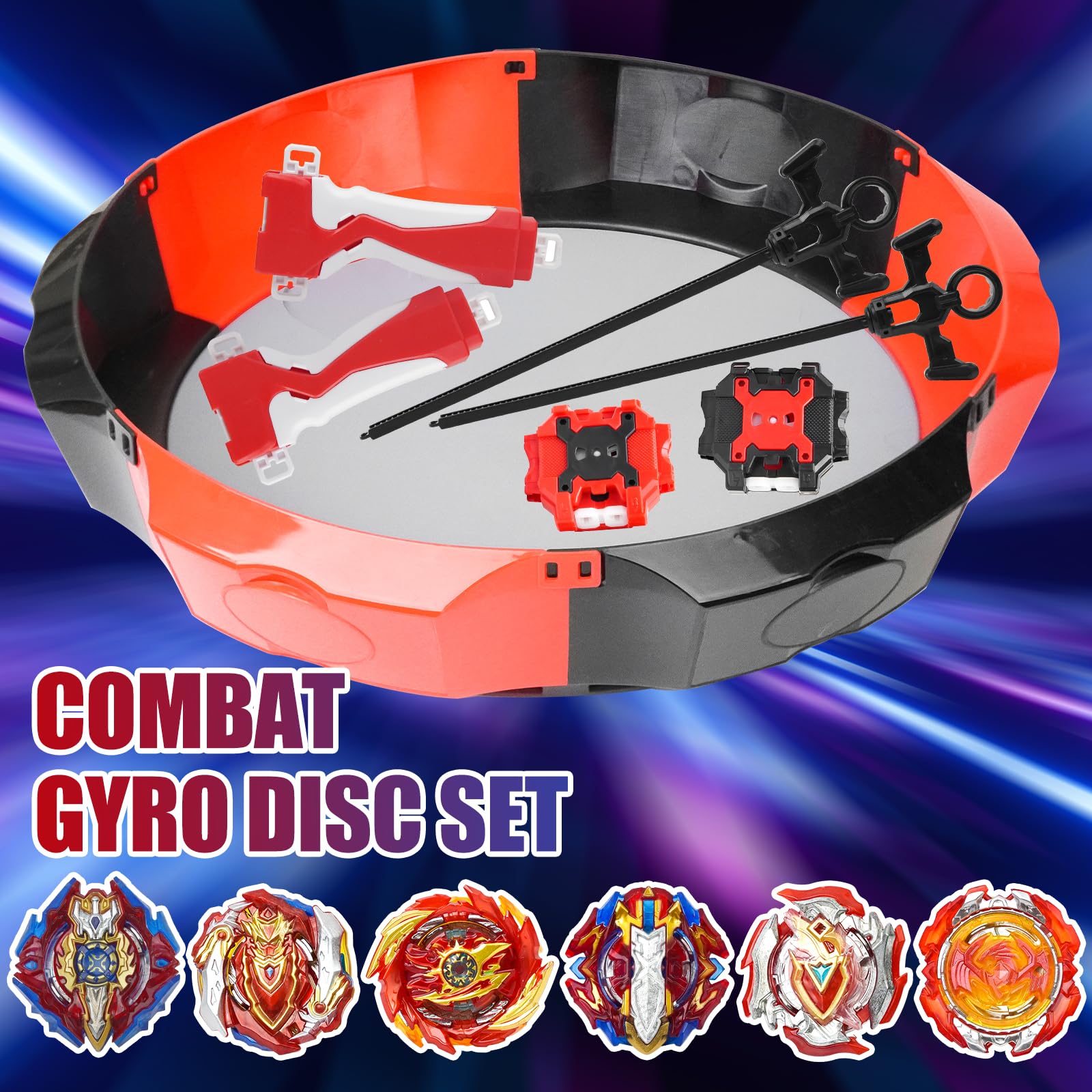 Bay Blade 17.8 Inch Large Stadium with 6 Burst Spinning Tops Launcher Set for Kids Ages 6+,Christmas and Birthday Gifts for Kids