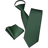 JEMYGINS 3.15“ Solid Color Pre-tied Tie and Pocket Square Set Adjustable Zipper Necktie for Business and Wedding(8cm)
