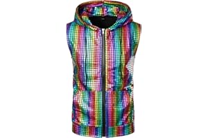 ZEROYAA Mens Shiny Metallic Zip Up Sleeveless Hooded Vest T Shirt with Kangaroo Pocket
